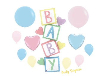 Baby Blocks Balloon Pkg Girl Baby SHower Balloons Boy Baby Shower Balloons Gender Reveal Balloons Baby Blocks Baby Balloons