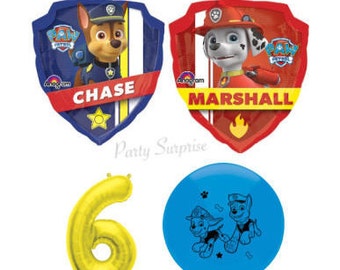 Paw Patrol Balloons Chase Marshall Shield Balloon Paw Patrol Party Decorations Kids Birthday Paw Print Balloons Made in USA