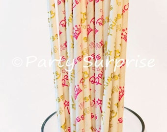 Princess Party Straws Gold Foil Princess Paper Straws Princess Girl party decoration Cinderella Party Bridal Shower Sweet Sixteen