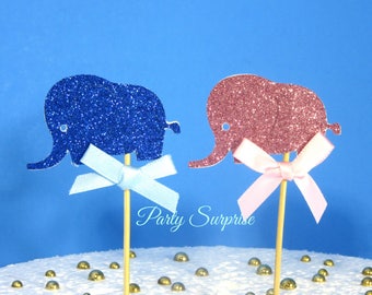 Elephant Cupcake Toppers Pink and Blue Baby Shower Gender Reveal Girl Baby Shower Boy Baby Shower Elephant Theme Cupcake Decorations