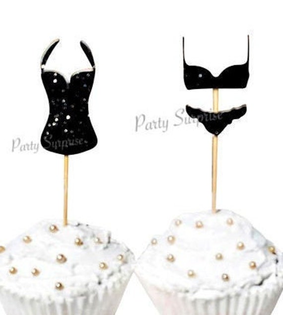 Sexy Bachelorette Cupcake Toppers Black Glitter Corset Bra Panties Cupcake  Toppers Bridal Shower Bachelor Party Birthday Party Bride Party -   Norway