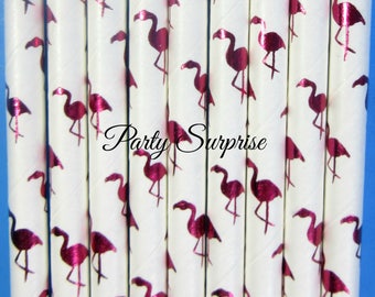 Flamingo Straws Hot Pink Foil Straws Flamingo Tropical party Decor Shower Birthday Tropical Hawaiian Luau Summer Pool Party Flaming Straws