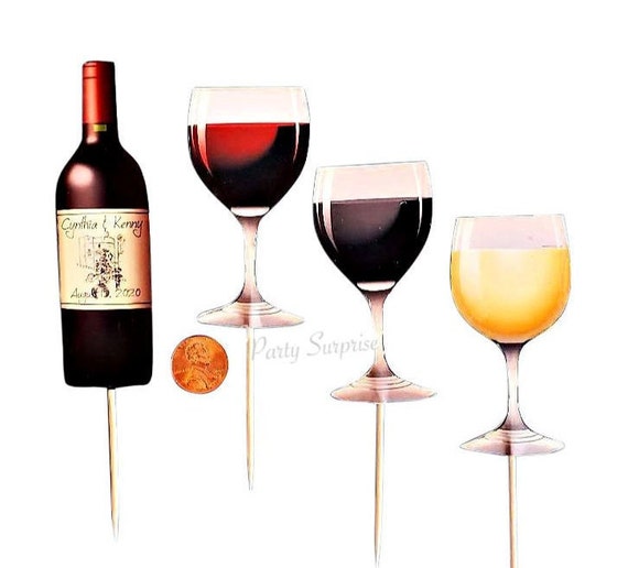 Wine Cupcake Toppers Personalize Wine Bottle Topper Wine Glasses Custom