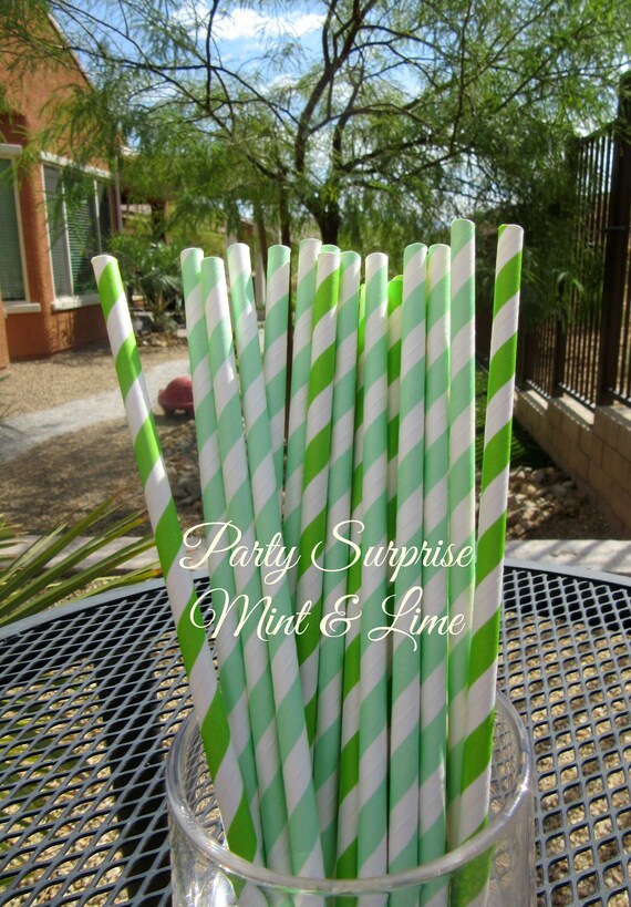 Mint Green and Lime Green Striped Straws Green Straws Cake Pop Mason Jar Striped Straws Birthday Party Sports Football Wedding Straws Il_570xn
