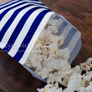 Blue Paper Treat Bags Rugby Stripes Blue Wedding Favor Bags Candy Buffet Bags Favor Bags Cookie Snack Gift Paper Bags Popcorn Bags