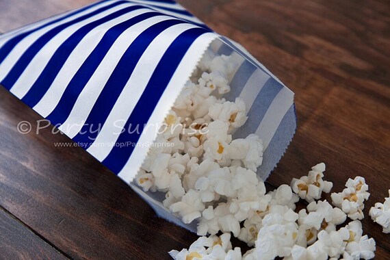 Blue Paper Treat Bags Rugby Stripes Blue Wedding Favor Bags Candy Buffet Bags Favor Bags Cookie Snack Gift Paper Bags Popcorn Bags Il_570xn