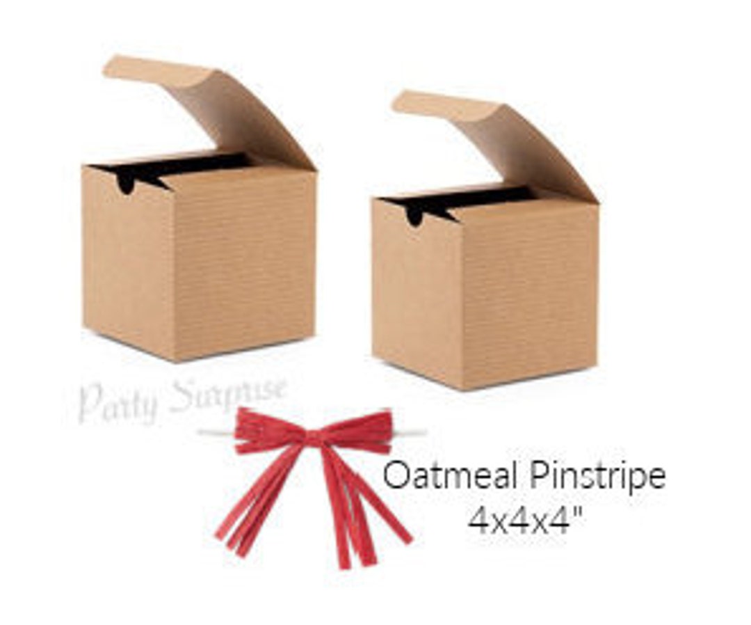 Kraft Oatmeal Pinstripe Cube Gift Box 4x4x4 Mens Women Gift Boxes