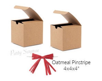 Kraft Oatmeal Pinstripe Cube Gift Box 4x4x4" Mens Women Gift Boxes Christmas Gift Box Party Gift Box Mug Kraft Box Natural Kraft Boxes