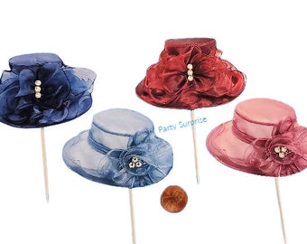 Derby Hats Cupcake Toppers Cake Banners Custom Hand Made Ladies Red Blue Hats Southern Hats Toppers Baby Bridal Showers Hat Luncheon