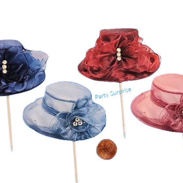 Derby Hats Cupcake Toppers Cake Banners Custom Hand Made Ladies Red Blue Hats Southern Hats Toppers Baby Bridal Showers Hat Luncheon