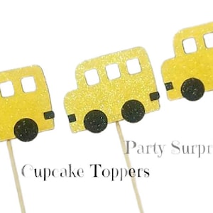 Glitter School Bus Cupcake Toppers, Back to School Party Decorations