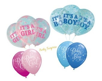 Its a Girl, Its a Boy Balloons with Confetti, Girl boy Baby Shower Balloons, Gender Reveal Balloons Made in USA Clear with Confetti