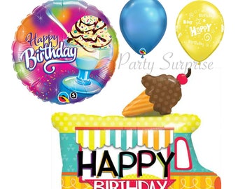 Ice Cream Birthday Balloon Package Ice Cream Truck Mylar Foil and Latex Chrome Birthday Balloons Kids Birthday Balloons Ice Cream Party