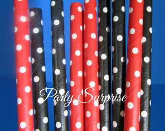 Red Black Polka Dots straws Mickey Minnie Party Straw, Kids Party Straw, Red Black polka dot Straw, Mouse Party Straws, Sesame Street straws