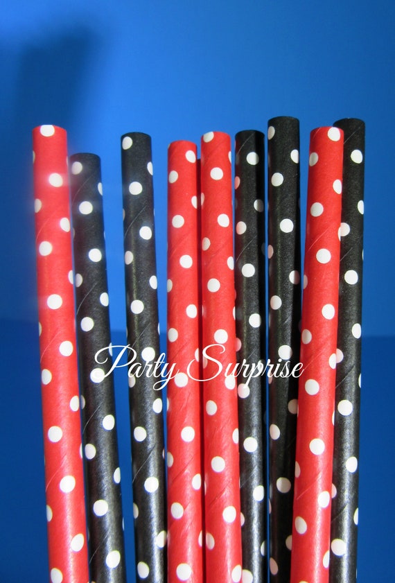 Red Black Polka Dots straws Mickey Minnie Party Straw, Kids Party Straw, Red Black polka dot Straw, Mouse Party Straws, Sesame Street straws Il_570xn