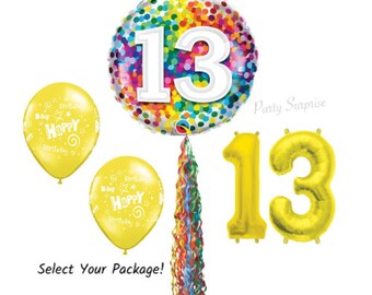 13th Birthday Balloon Package Mylar Foil Latex Balloon Tail Twirlz Primary Colors 13th Birthday Party Boy Girl Birthday Made in USA