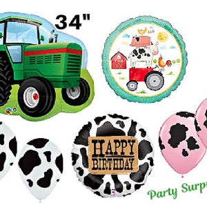 Tractor Balloons Farm Party Cow Print Balloons, Kids Farm Party Balloons, Tractor Party Farm Party Decoration EIEIO gold letter Made in USA