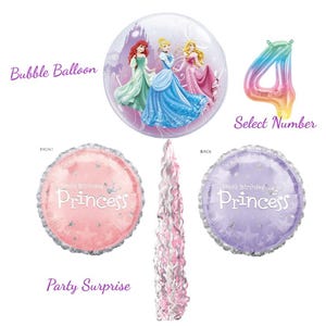 Princess Party Balloons Girls Princess Party Decorations Disney Princess Bubble Balloon and Mylar Foil Made in USA