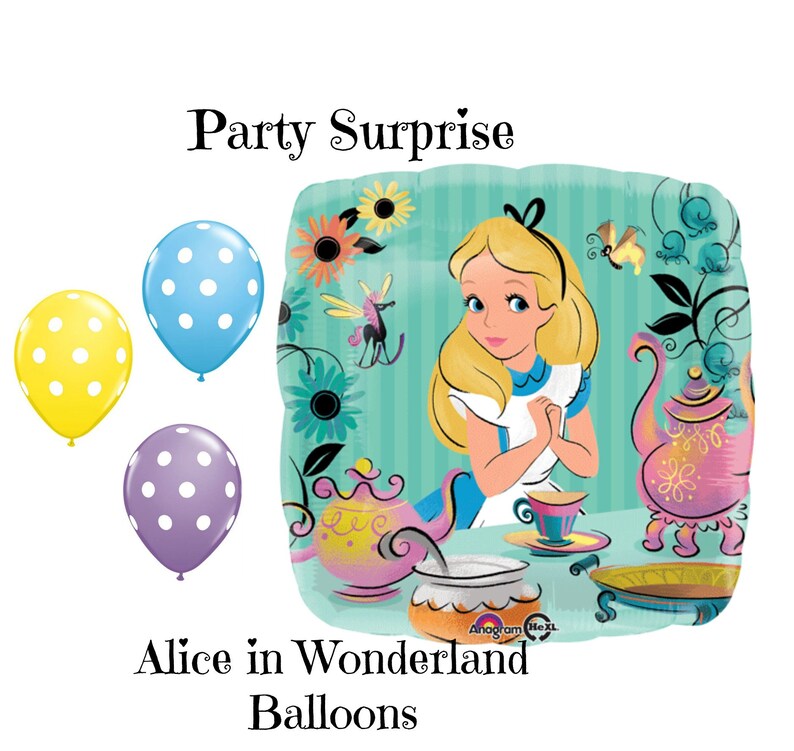 Alice Tea Time Mad Hatter Balloon Blue Confetti Clear Balloons Girls Party Wonderland Tea party Fairytale Party Made in USA image 8