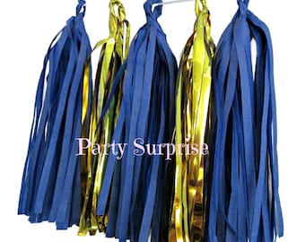 Navy & Gold Foil Tassel Garland: Nautical Party Decor