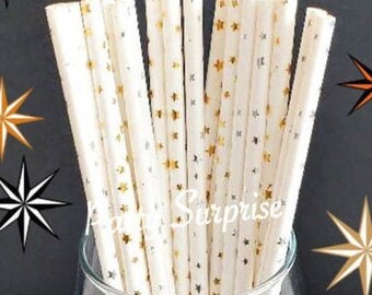 Gold and Silver Foil Star Straws Gold Straws Silver Straws Metallic Straws Wedding Bridal Shower Anniversary New Years Party Twinkle Star