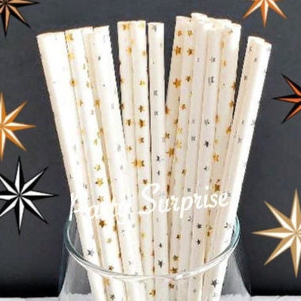 Gold and Silver Foil Star Straws Gold Straws Silver Straws Metallic Straws Wedding Bridal Shower Anniversary New Years Party Twinkle Star