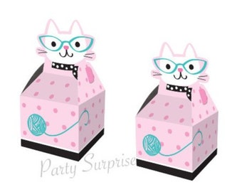 Cat Party Favor 8 Boxes Pink Cat Gift Boxes Pet Birthday Party Paw Print Party Favor Boxes Girl Cat Party Pink Boxes
