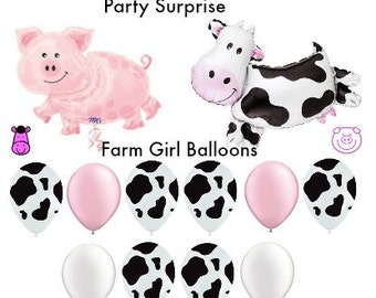 Farm Girl Balloons Cow Pig Farm Party Girl Balloons Pink White Cow Print Girl Farm Party Balloons Jumbo Cow Balloon Jumbo Pig Balloon