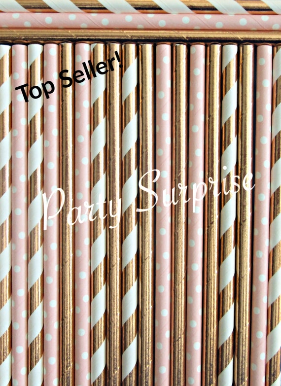 Rose Gold and Blush Straws Foil Straws, Stir Sticks, Striped Metallic Straws Paper Straws Wedding Birthday Party Bridal Shower Straws Il_570xn