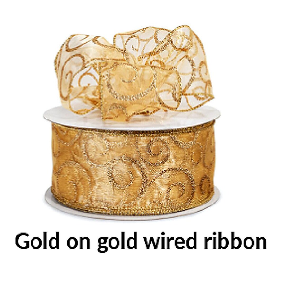 Gold Glitter Swirl Wired Ribbon - Red Christmas Gift Wrap - Etsy