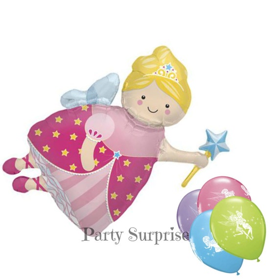 Fairy Balloons Super Size Fairy mylar foil Tinkerbell Disney faries latex Pink Girl Party Princess Party Fairy Party Balloons Il_570xn