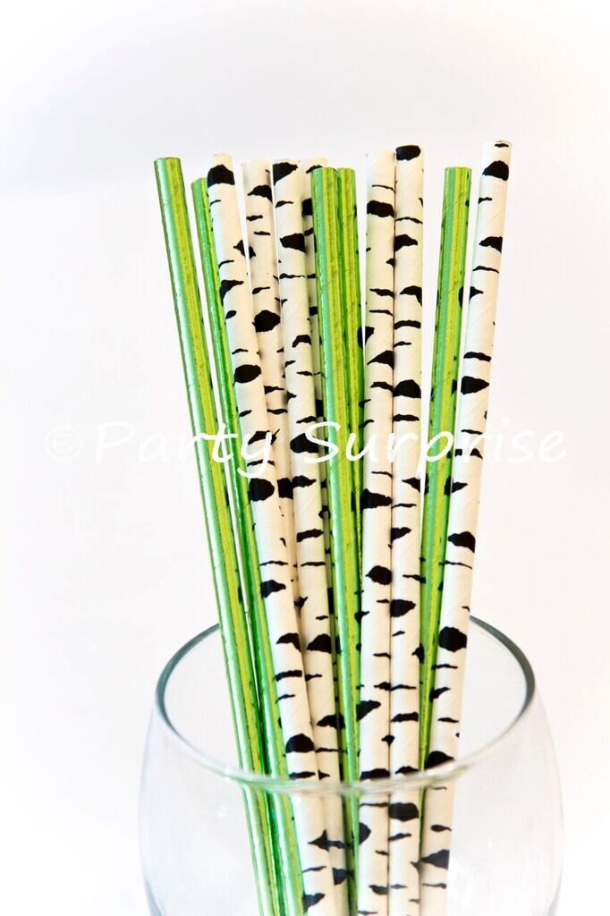 Straws Birch Tree Green Foil Paper Straws Rustic Wedding Party Etsy