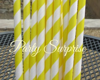 Yellow Paper Straws: Striped, Polka Dot, Star Party Decor