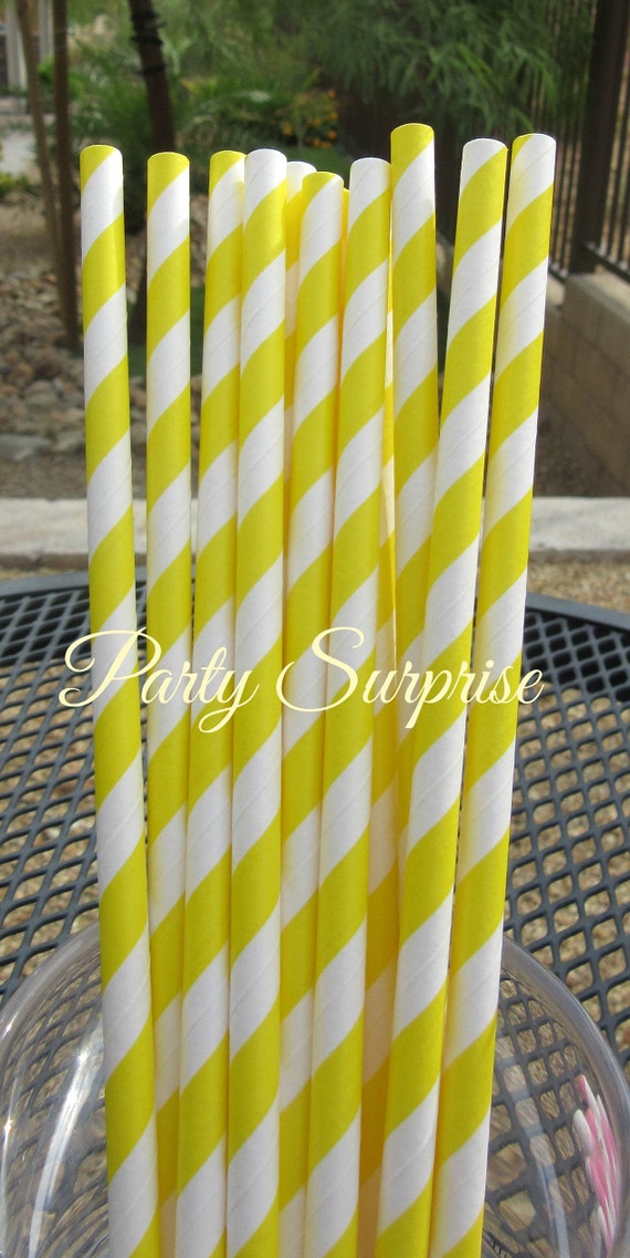 Yellow Stripe Straws Yellow Straws Birthday Bumblebee Shower Wedding Party Mason Jar Cake Pop Straws Il_570xn