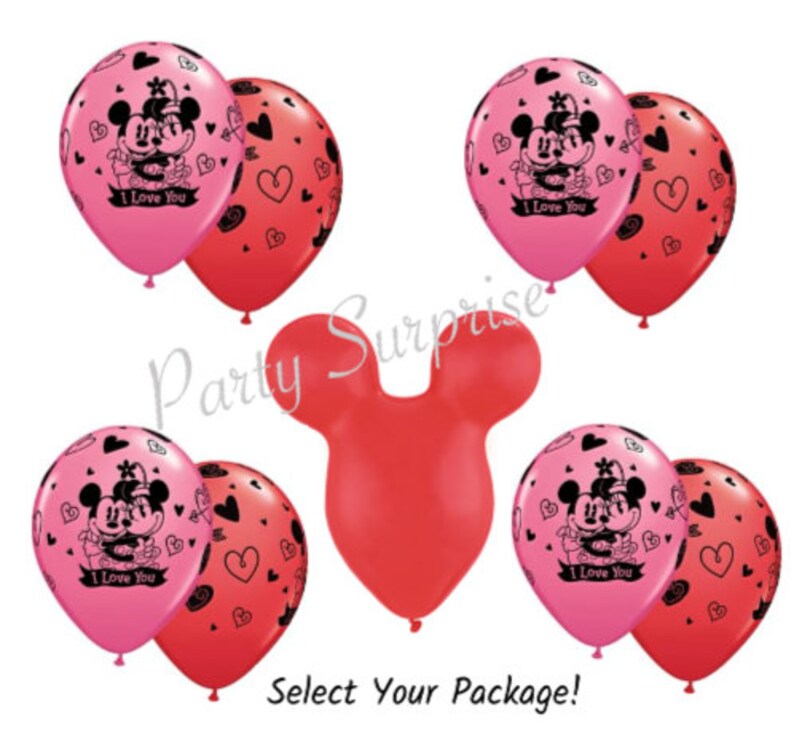 Mickey and Minnie Balloons in love kisses Mickey ears balloons Valentines Day Anniversary Engagement Latex Being in Love Red and Pink image 1