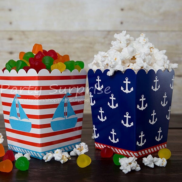 12 Mini Popcorn/Treat Boxes, Anchors Away! Nautical party boxes, boat party, birthday, picnic box, popcorn box, American party