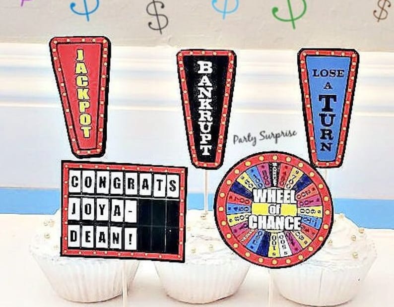 Wheel of Chance Game Cupcake Toppers Custom Made for You with Personalized Letter Board Game Night Kids Birthday Party Cupcake Toppers image 3