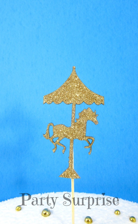 Carousel Horse Cupcake Toppers Gold Glitter Horse Party