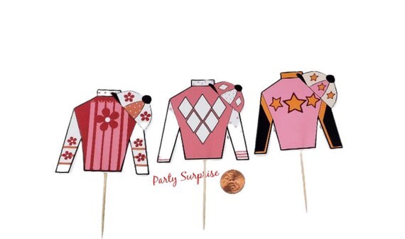 Jockey Suits Cupcake Toppers Custom Hand Made for You Trio of Pinks and Reds Jockey Outfits Derby Day Party Horse Party Mens Womens toppers Il_570xn
