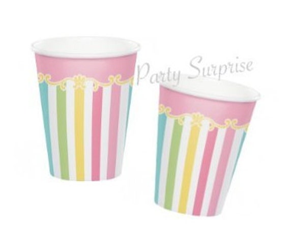 Carousel Cups Pastel Hot and Cold Cups Carousel Party Girl Birthday Baby Shower 1st Birthday Pastel Stripe Cups Unicorn Princess Party Cups Il_570xn