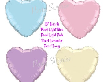 Pastel Heart Balloons, Pearl Mylar Foil, Wedding, Shower