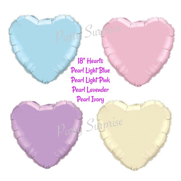 Pastel Heart Balloons Pearl Blue Pearl Pink Pearl Lavender Pearl Ivory Mylar Foil Helium or Air fill Wedding Bridal Shower Baby Shower Heart