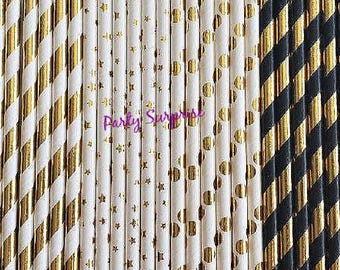 Metallic Gold Paper Straws, Party Decor