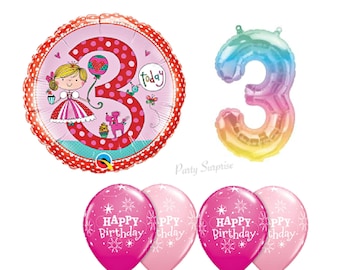 3rd Birthday Girl Balloons: Princess Party Pink Number 3