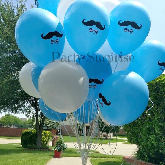 Baby Mustache Balloons, Boy Mustache Party Balloons, Boy Baby Shower Mustache Balloons, White Pearl Blue Sapphire Boy Party Balloons Il_570xn