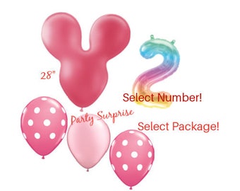 Pink Mouse Ears Balloon Package, Rainbow Number Balloon, Pink Balloons Girl Birthday Balloon Package, Minnie Mouse Balloons