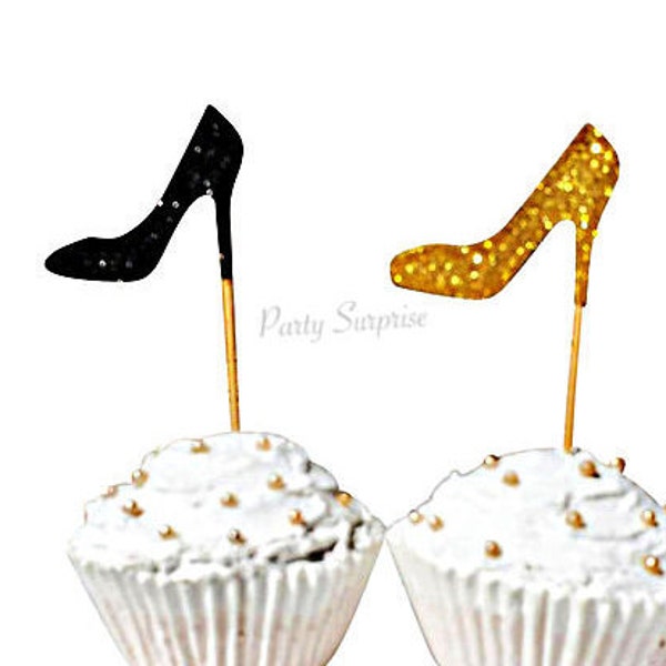 High Heel Glitter Shoes Cupcake Toppers Shoes Pumps Bachelorette Party Girl Birthay Party Bridal Shower Sweet Sixteen Ladies Night Party