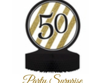 50th Birthday 50th Anniversary Centerpiece Black and Gold Foil 50 Table Centerpiece