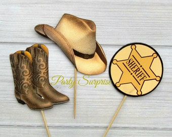 Cowboy Sheriff Cupcake Toppers Sheriff Badge Cowboy Boots Cowboy Hats Cowboy Police Party Cupcake Toppers