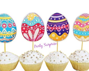 Easter Egg Cupcake/Cake Toppers, Banners Custom Hand Made in the USA!  Easter party decoration, matching Bunn toppers and balloons!